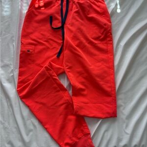 Figs Women’s  Vibrant Red Jogger Pants with Navy Drawstring